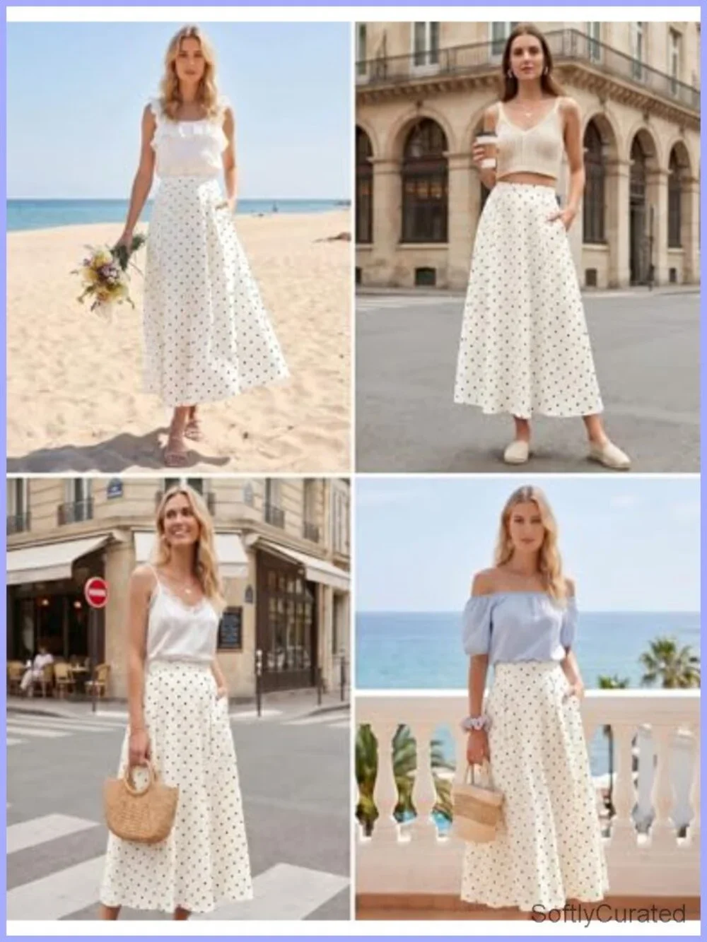 Women's Polka Dot Flowy Maxi Skirt A-Line with Pockets High Waisted